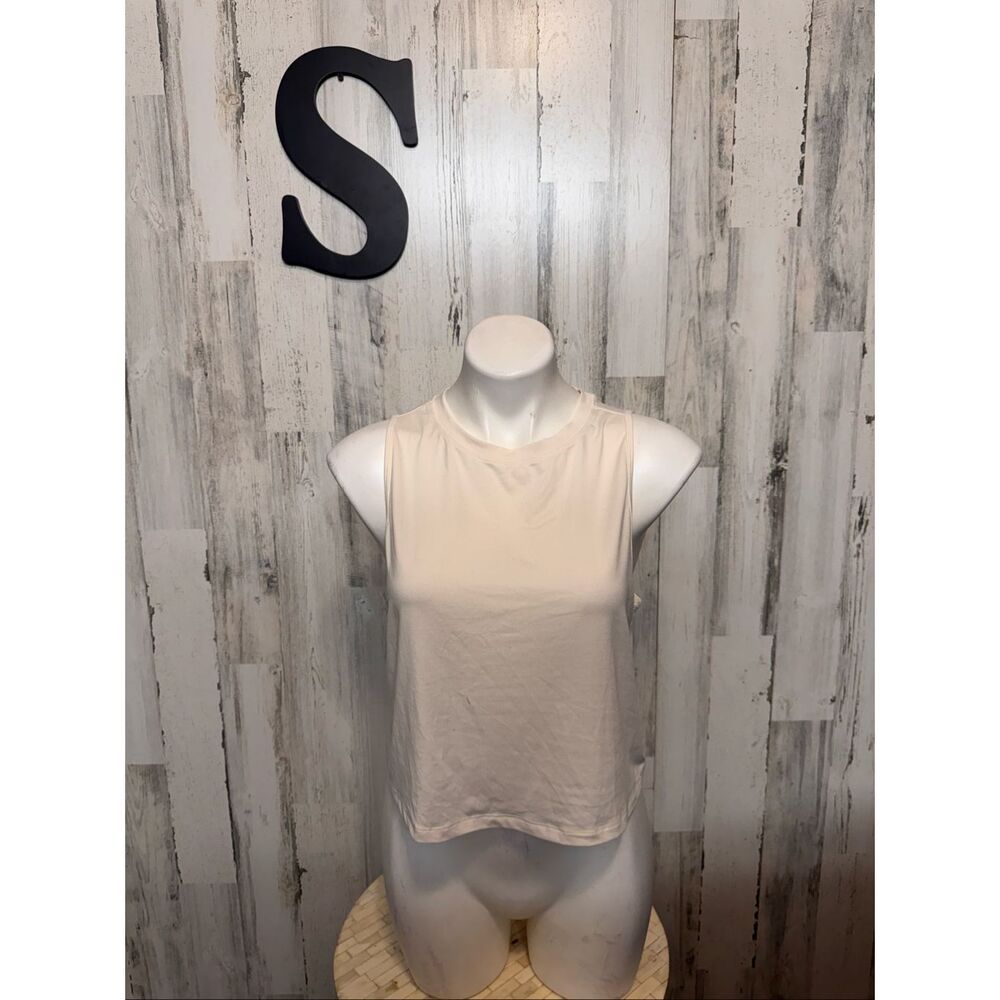 Fabletics Cream Crop Tank Top Womens Size Small S Activewear Muscle Tee